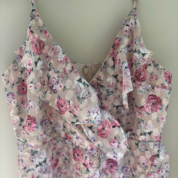 Express Floral Print Ruffle Faux Wrap Hi-Lo Maxi Dress Feminine Size L - Picture 5 of 11